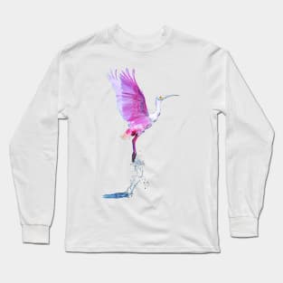 Serenity in Flight: Rosette Spoonbill Graphic Print – Captivating Nature Art for Your Space Long Sleeve T-Shirt